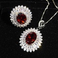 Nouveau luxe plein de zirconium grenade rubis ensemble net rouge recommand bijoux haut de gamme collier pendentif anneau ouvertpicture15